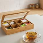 Teebeutelbox aus Bambus - 8 Fächer & transparenter Deckel für Tee-Ordnung - N...