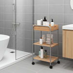 Chariot de salle de bain bambou & métal - 3 niveaux sur roulettes, caisse amo...