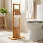 Moderne Bambus WC-Garnitur - Toilettenpapierhalter mit Klobürstenständer - Ke...