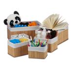 Set de 6 paniers de rangement en bambou – 4 tailles – doublure en tissu, natu...