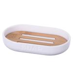 Porte-savon en bambou et plastique, porte-savon ovale, brun, blanc, 12,3 cm x...