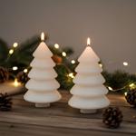 Decorative candle Christmas tree 2-piece set, mood candles with wick, white, ...