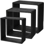 Set di 3 mensole sospese, nero, quadrato, cubo per mensole