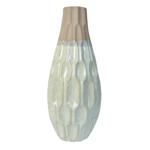 Steingut-Vase zweifarbig lasiert - Moderne Blumenvase mit 3D-Muster - Cremewe...