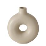 Blumenvase aus Steingut - Lasierte runde Form, beige - 17x7x20cm - Robuste St...