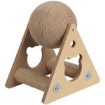 Cat scratching ball on wooden stand, scratching sphere, 26 x 19 x 29 cm