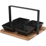 Servierset mit 4 Schüsseln und Tablett - Steingut und Akazienholz - hitzebest...