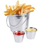 Seau de service avec 2 gobelets supplémentaires, seau à frites, inox