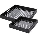 set of 2 square trays, glass & wood, black - Trendy serving trays, modern des...