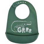 Silicone baby bib with collection tray, green, crocodile