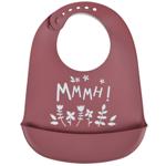 Silicone baby bib with collection tray, red, flowers