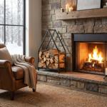 Elegante portalegna in metallo “Casa“ (50x32x80cm): supporto per legna da cam...