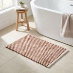 Bath mat 80x50 cm in terracotta-white – soft chenille shower mat in knitted l...