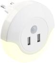 LED-Steckdosen-Nachtlicht mit PIR- und Lichtsensor, 2x USB (10 Watt)