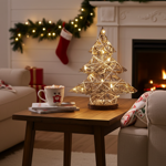 Mini sapin de Noël Lunartec LED - Décoratif osier paillettes argentées - 20 L...